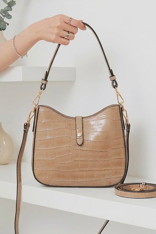 ZZ014 Taupe Croco Leather Handbag