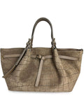 Mi080 Dark Taupe Croco-Print Suede Tote