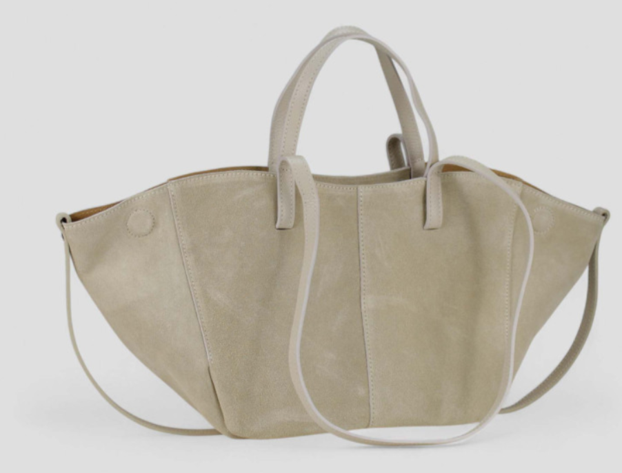 95BE Italian Suede Leather Beige Travel  Bag w/ Pouch