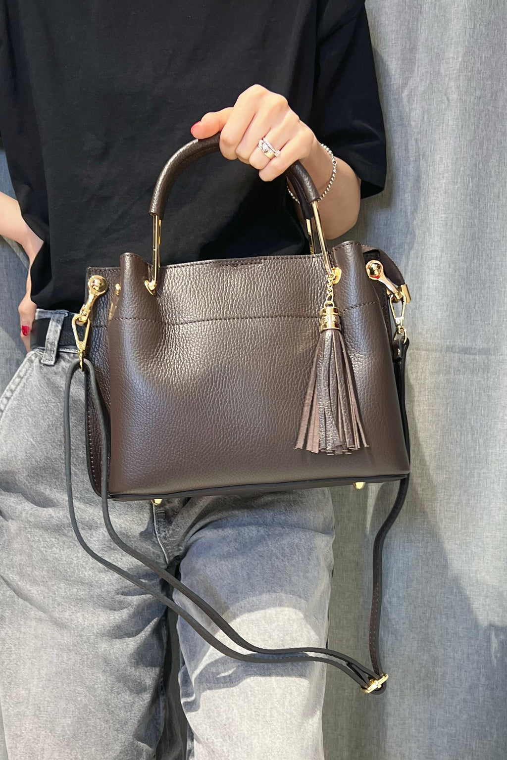 ZZ072 Brown Leather 3-Compartment Handbag