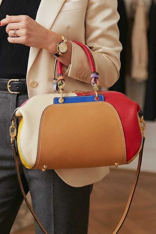 ZZ051 Light Camel Multicolor Leather Handbag