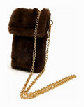 JA018 Brown Faux Fur Chain Phone Bag