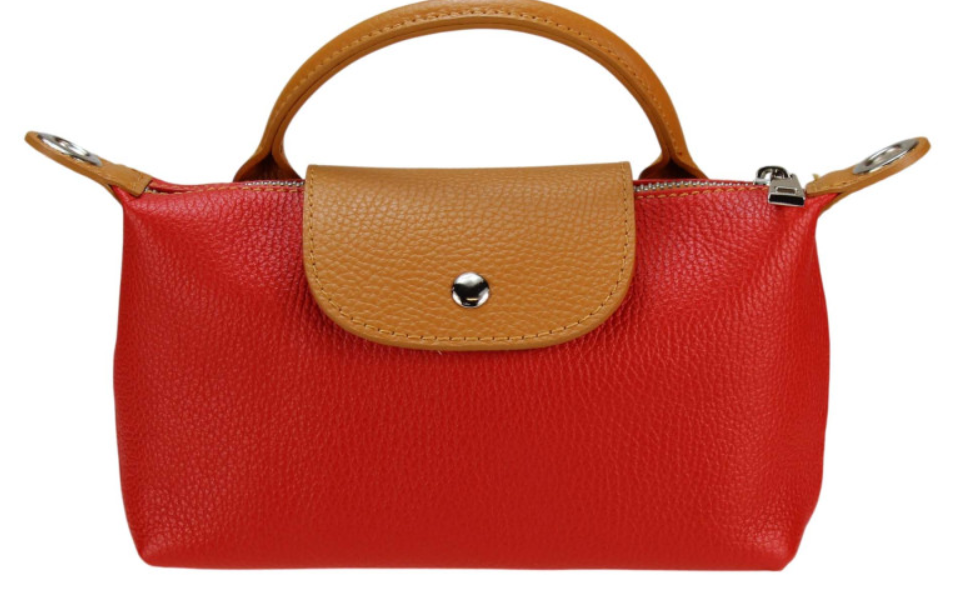 LOLORE Italian Leather Red Small Handbag with Snap Closure