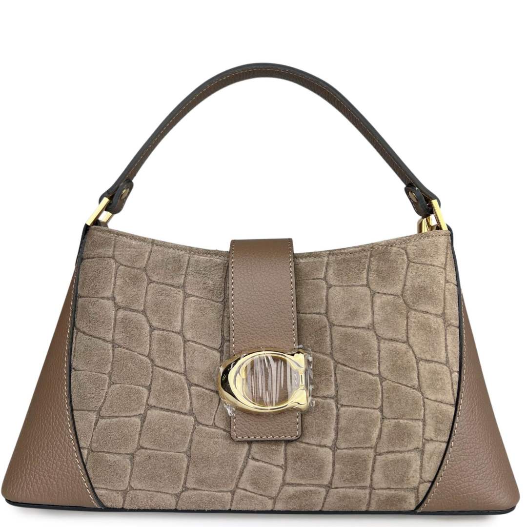 Mi209 Dark Taupe Croco-Print Accent Bag