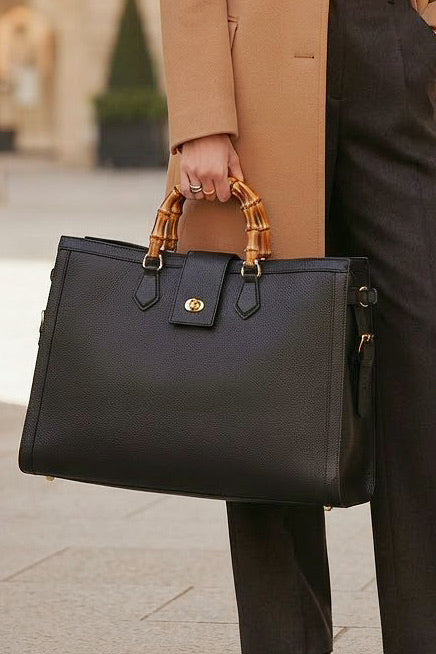 ZZ086 Black XL Bamboo Handle Handbag