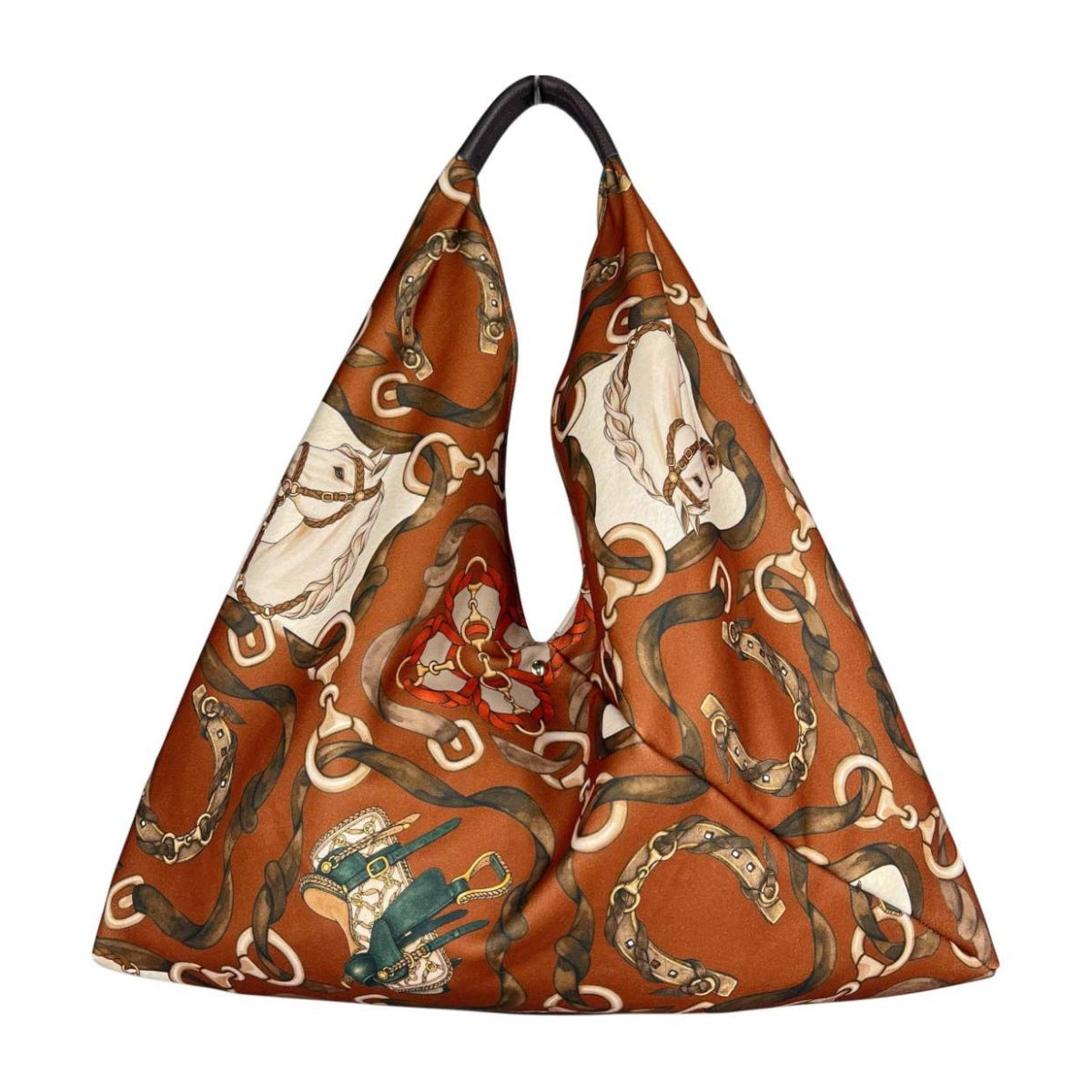 MI657 Brown Equestrian Print Triangle Tote Bag