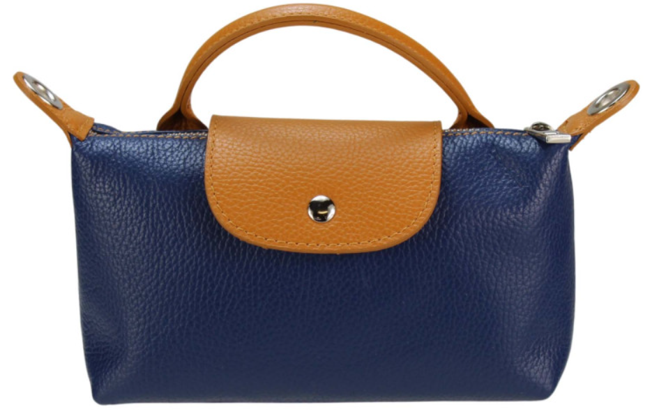 LOLONA Italian Leather Navy  Small Handbag w/ Snap Closure