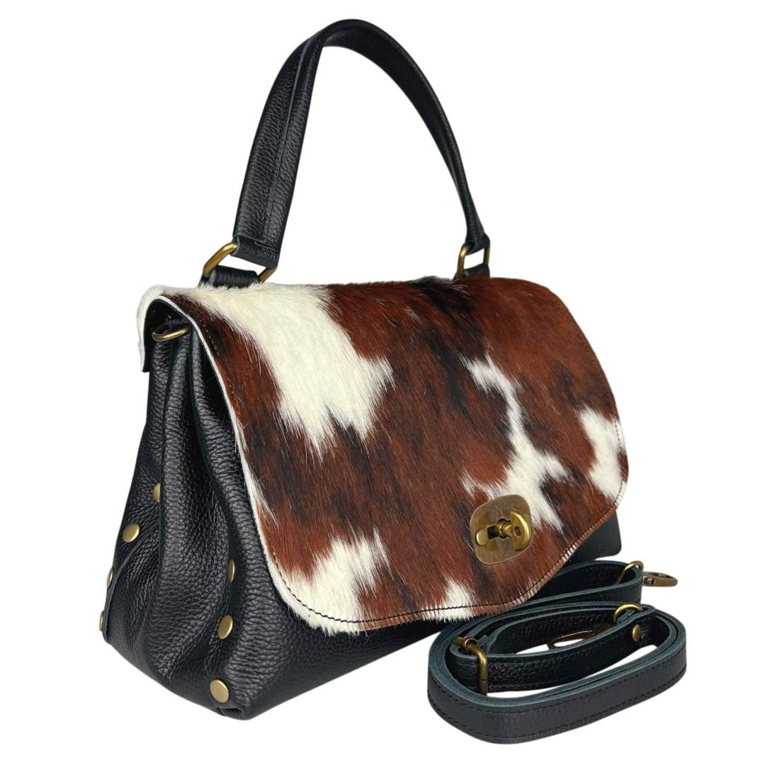 MI475 Cow Print Pony Hair Flap Bag