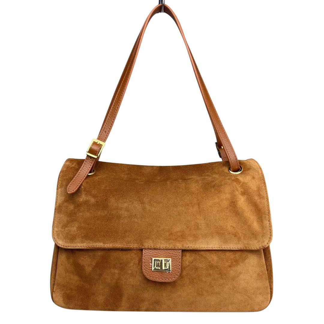 MI522 Tan Suede Flap Shoulder Bag