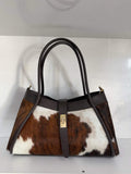 ST145 Dark Brown Cow Print Pony Hair Top Handle Bag
