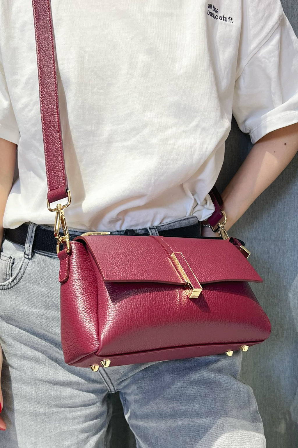 ZZ140 Burgundy Leather 3-Compartment Crossbody Bag