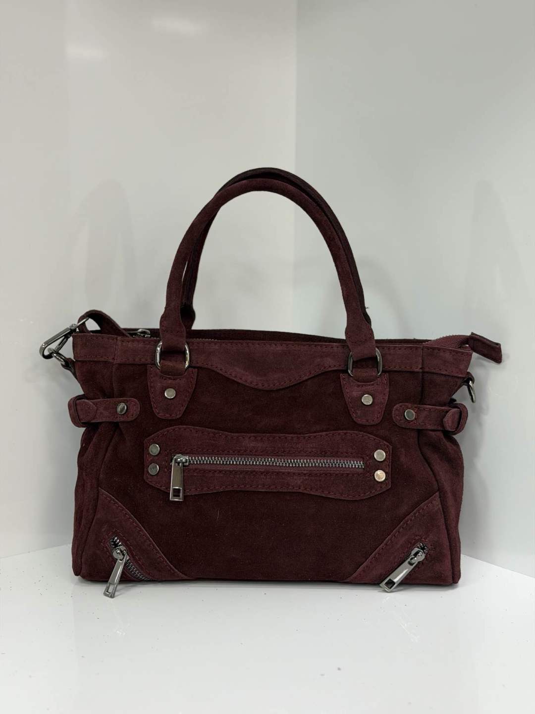 ST148 Burgundy Suede Top Handle Bag