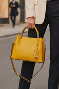 ZZ071 Mustard Leather 3-Compartment Handbag