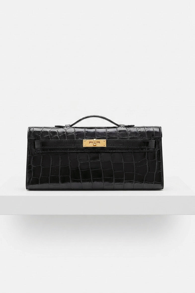 ZZ030 Black Croco Leather Clutch Bag