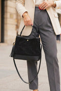 ZZ063 Black Leather Suede Bucket Bag
