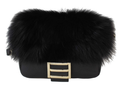 909  Italian Black Fur and Leather Handbag with Gold Chain