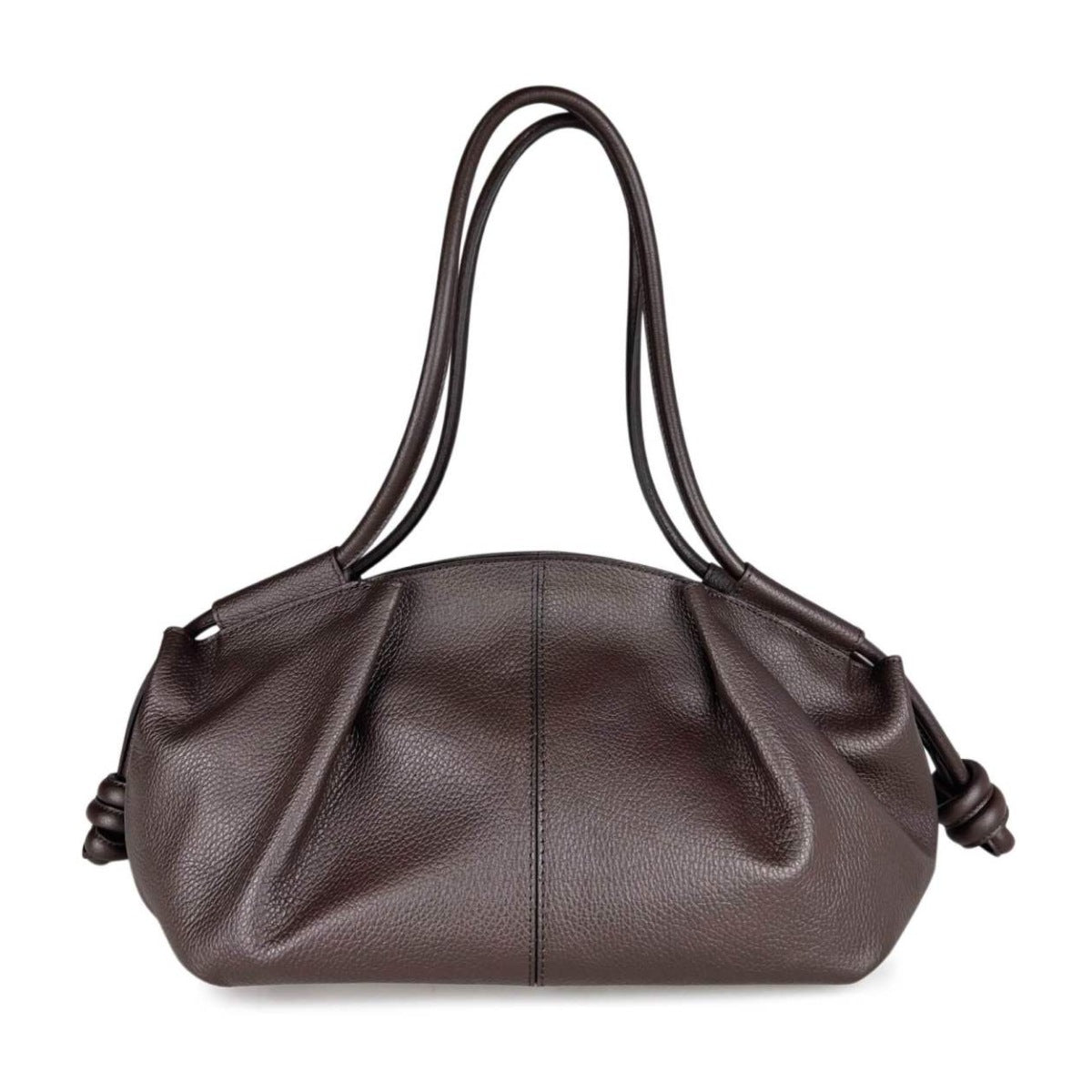 MI679 Dark Brown Ruched Leather Shoulder Bag