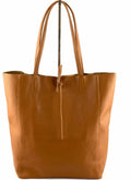D17 Camel Italian Basic  Leather Tote Bag JIJOU CAPRI