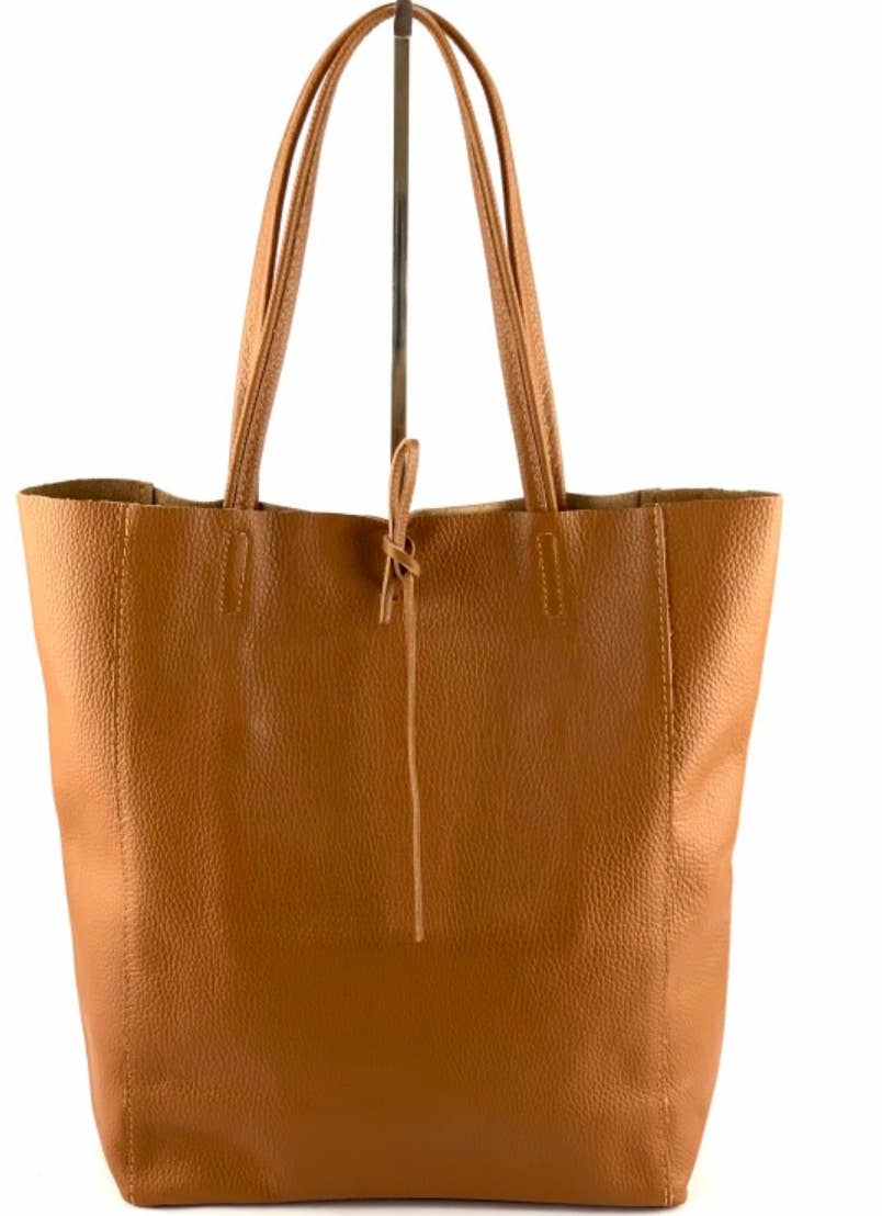 D17 Camel Italian Basic  Leather Tote Bag JIJOU CAPRI