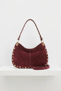 ZZ110 Burgundy Studded Suede Handbag