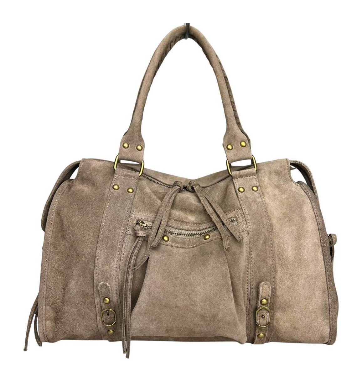 MI554 Taupe Suede Studded Satchel
