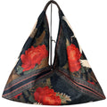 MI505 Black Crane & Peony Print Triangle Bag