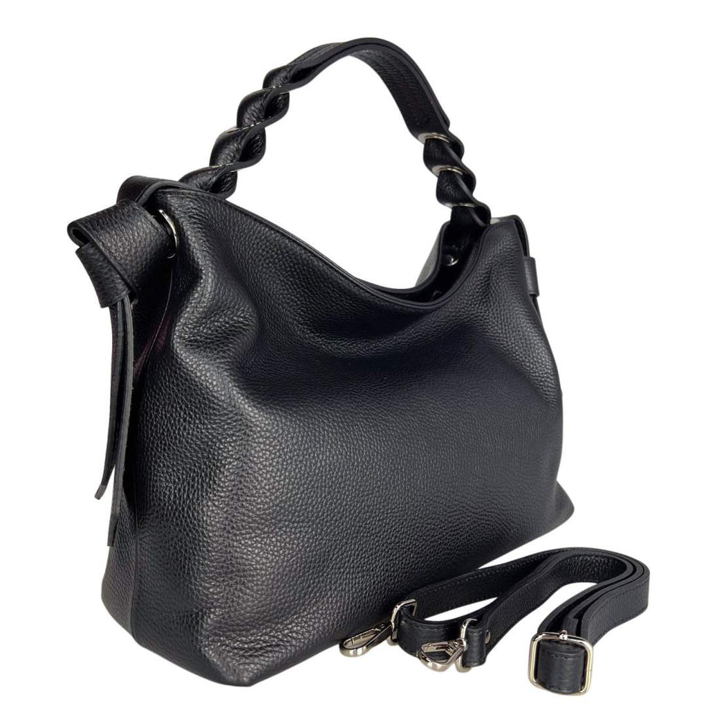 MI506 Black Leather Hobo Bag