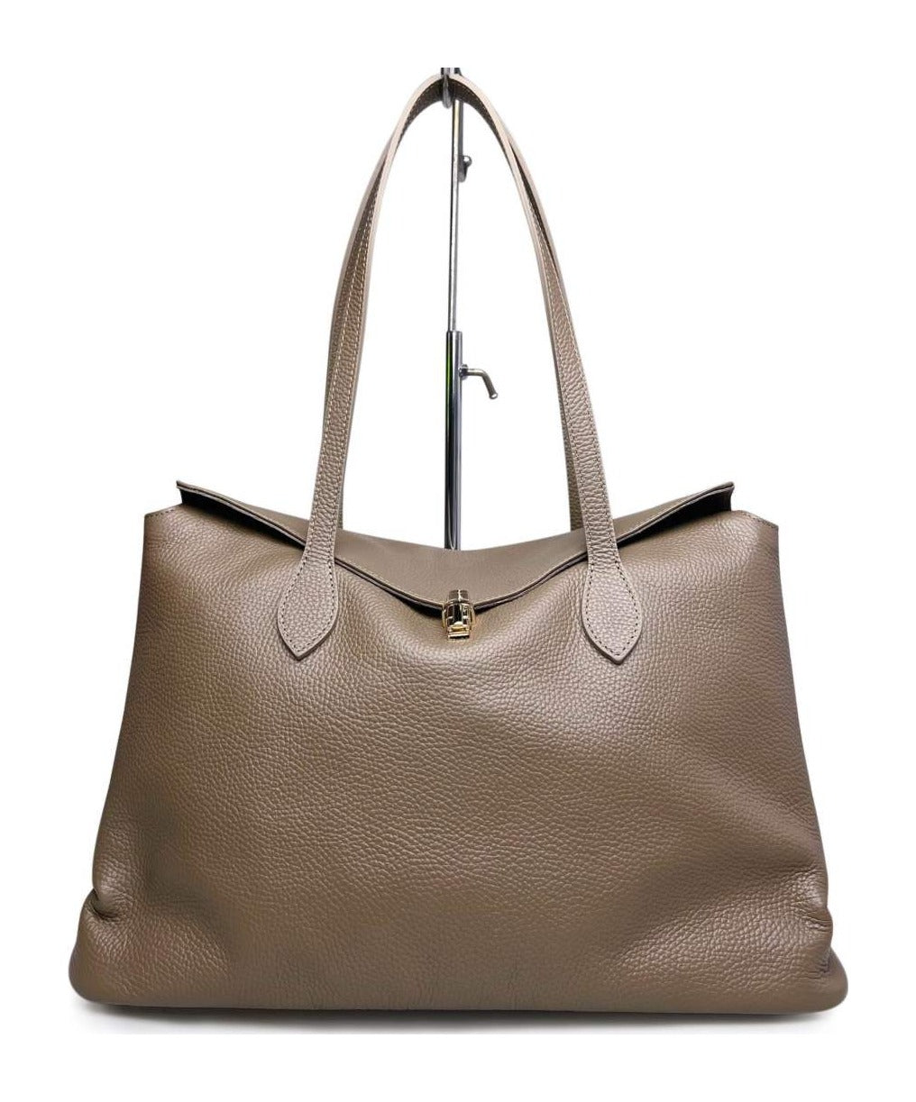 MI548 Dark Taupe Leather Padlock Tote