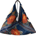 MI503 Blue Crane & Peony Print Triangle Bag
