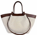 MITRAB Brown Raffia and Leather Trapezoidal Tote Bag
