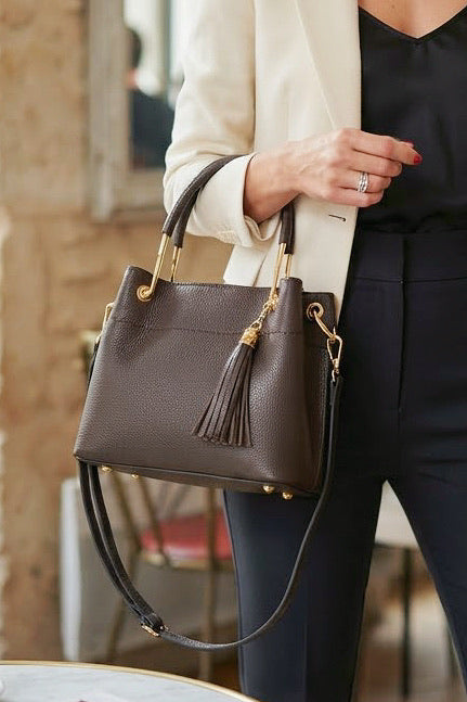 ZZ072 Brown Leather 3-Compartment Handbag