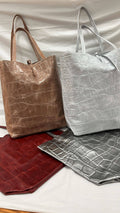 OF47 Italian Embossed Croco Leather Tote Bag
