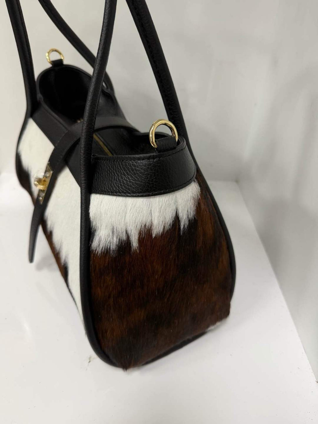 ST144 Cow Print Pony Hair Top Handle Bag