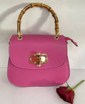 STBPI Fuchsia Italian Leather Crossbody Bag w/Bamboo Handles
