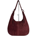 Mi076 Burgundy Suede Woven-Handle Tote