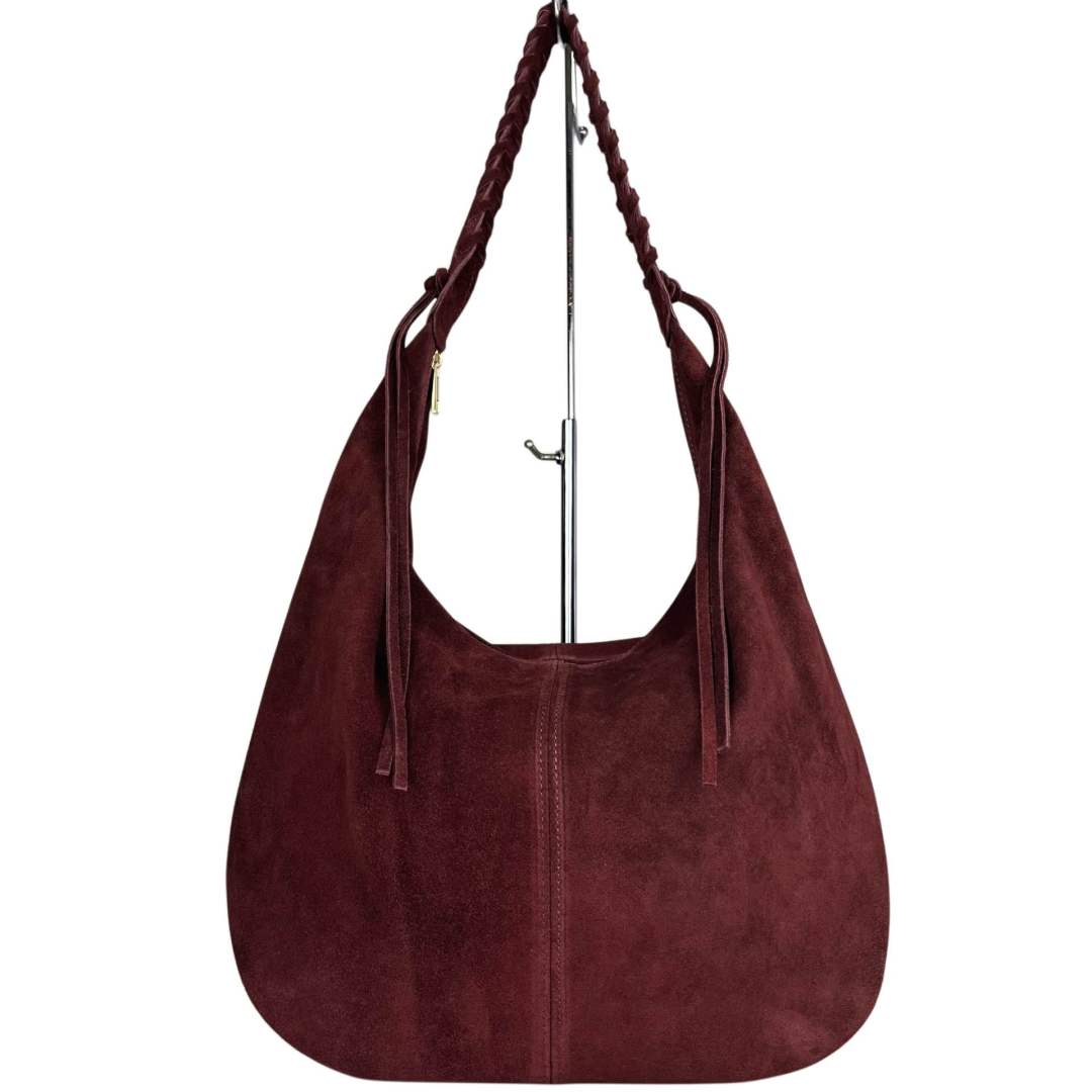 Mi076 Burgundy Suede Woven-Handle Tote