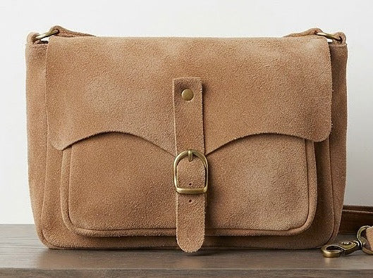 ZZ167 Taupe Suede Crossbody Bag
