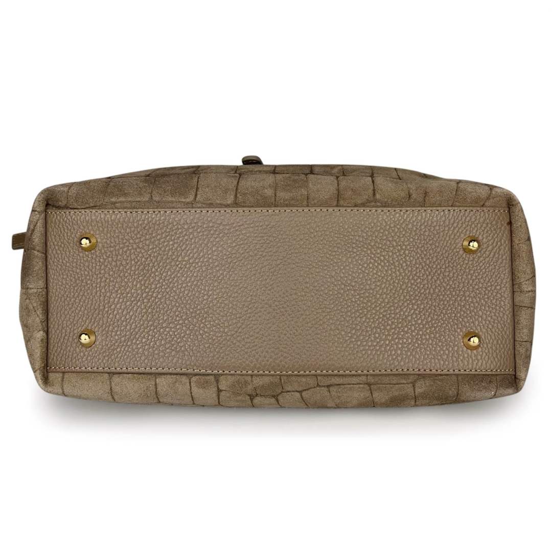 Mi080 Dark Taupe Croco-Print Suede Tote