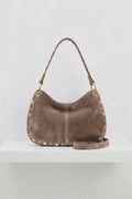 ZZ115 Taupe Studded Suede Handbag