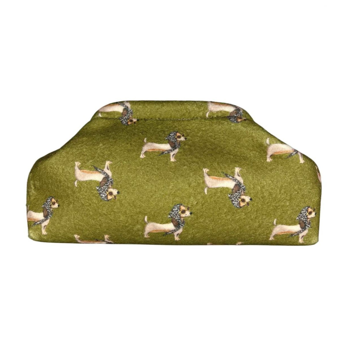 MI671 Olive Green Dachshund Print Clutch Bag