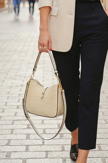 ZZ013 Beige Croco Leather Handbag