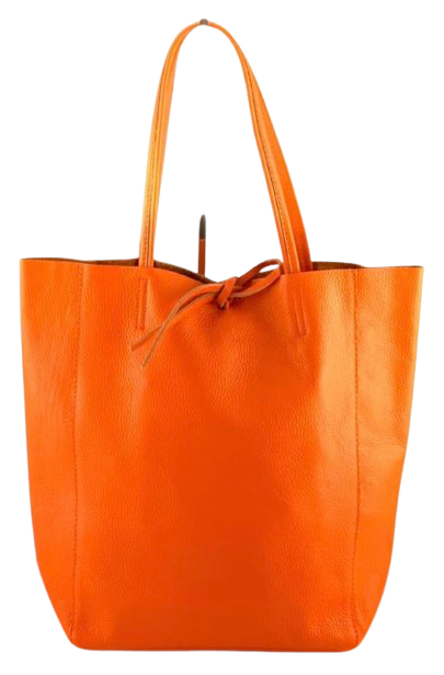 D29 Orange Italian Basic  Leather Tote Bag JIJOU CAPRI