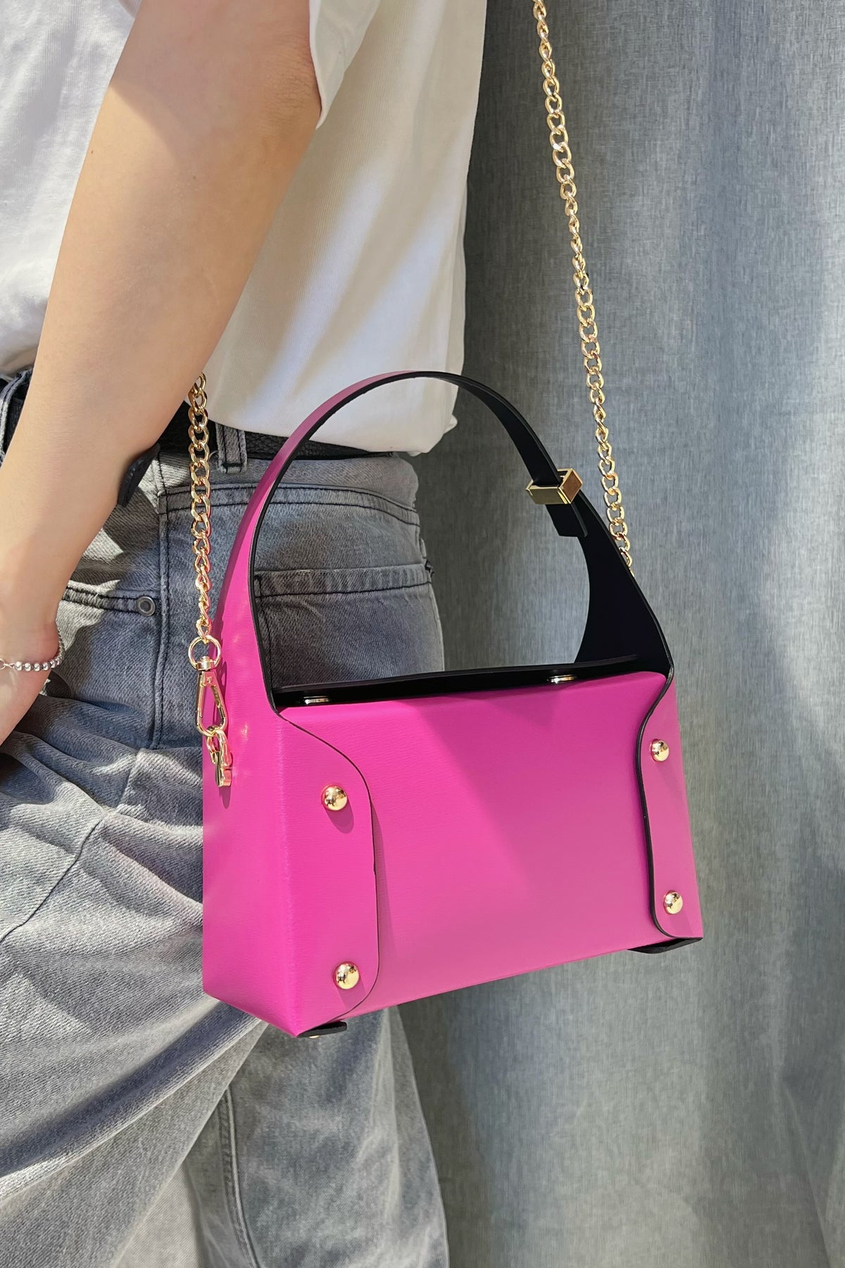 ZZ138 Fuchsia Small Smooth Leather Handbag