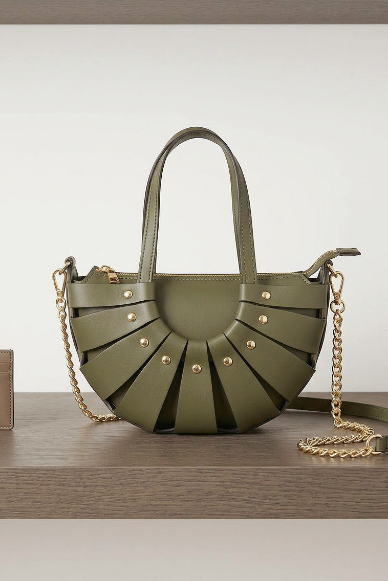 ZZ197 Khaki Leather Basket Bag
