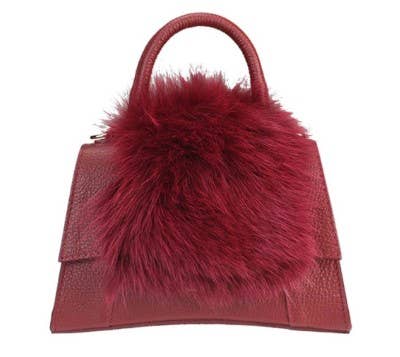 MDBF Italian Wine Leather Crossbody Bag w/Matching Real Fur