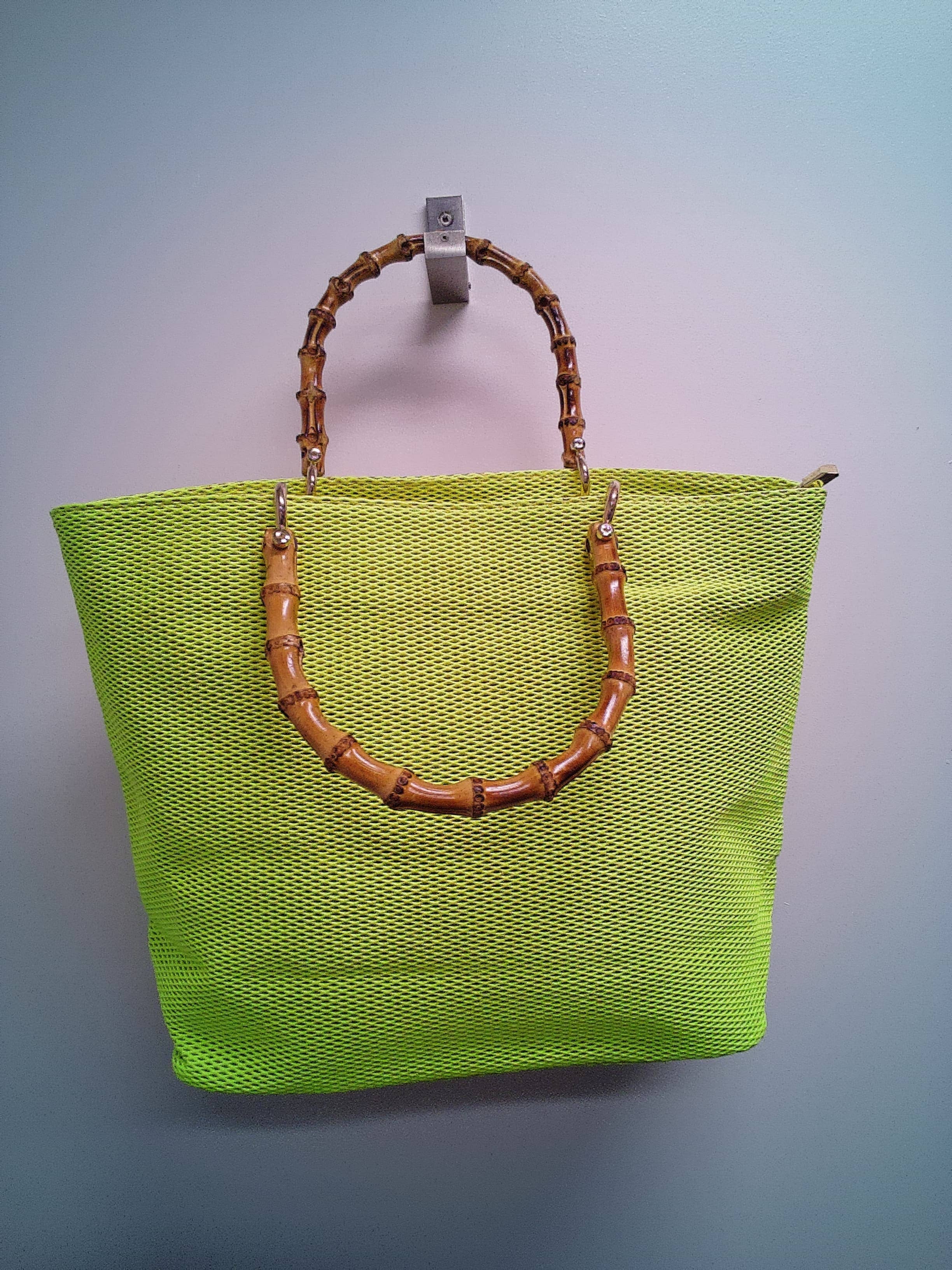 OF104 Italian Yellow Straw Bag w/ Bamboo Handles JIJOU CAPRI