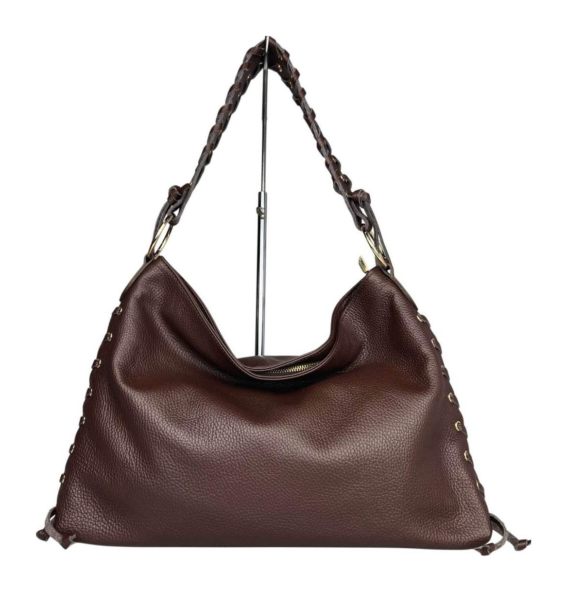 MI586 Mocha Leather Laced Hobo Bag