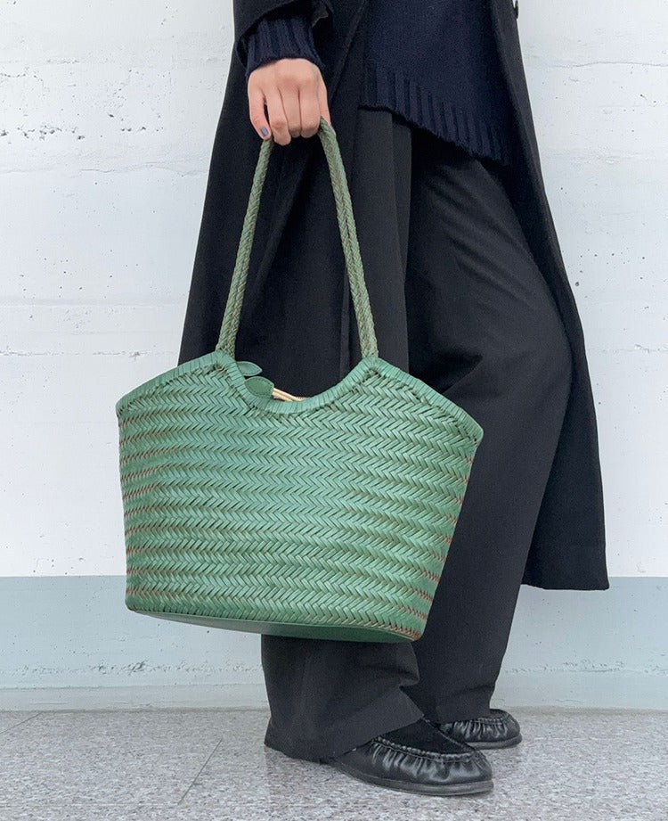 IT5765FG Midi Woven Tote Bag - Flag Green