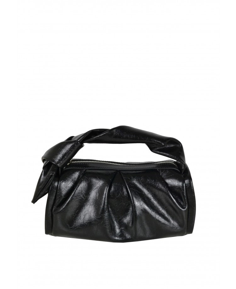 IT5788BK Glossy Leather Handbag with Knot Detail - Black