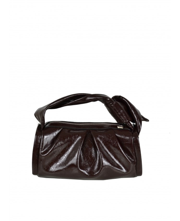 IT5788DB Glossy Leather Handbag with Knot Detail - Deep Brown